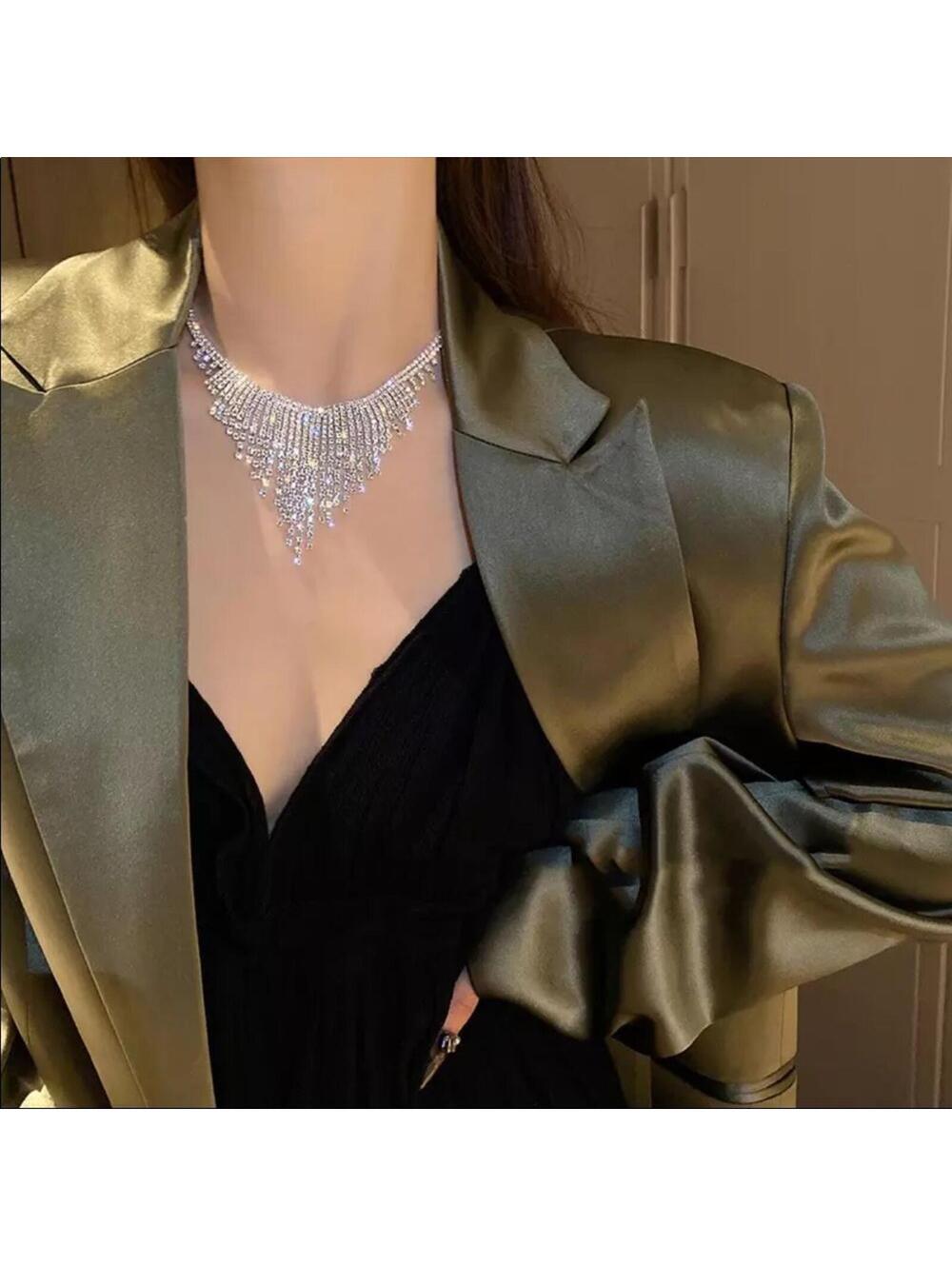 Crystal Tassel Glam Necklace - Picture 2 of 3